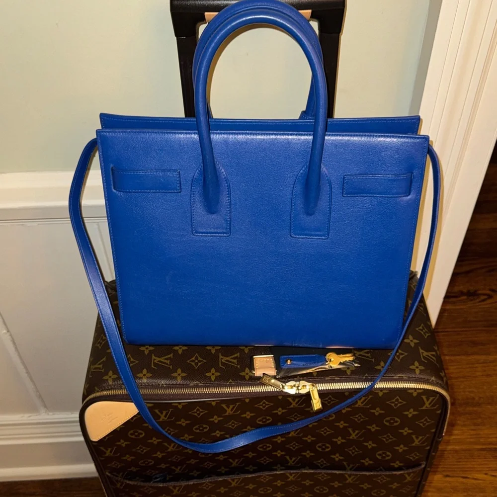 Saint Laurent Paris Electric Blue Leather Satchel with Gold Hardware Medium